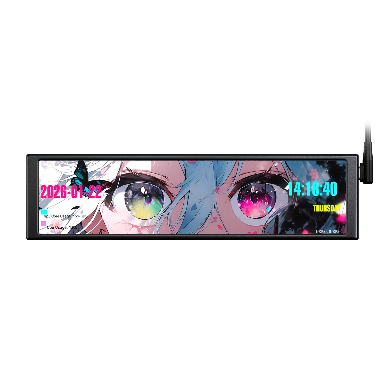 A.JAZZ Monitor LCD IPS 23.4 cm: 1920 x 464 HD True Color, ultraszeroki kąt widzenia 178°, metalowa obudowa, dodatkowy ekran zasilany przez USB do statystyk PC i monitorowania DIY