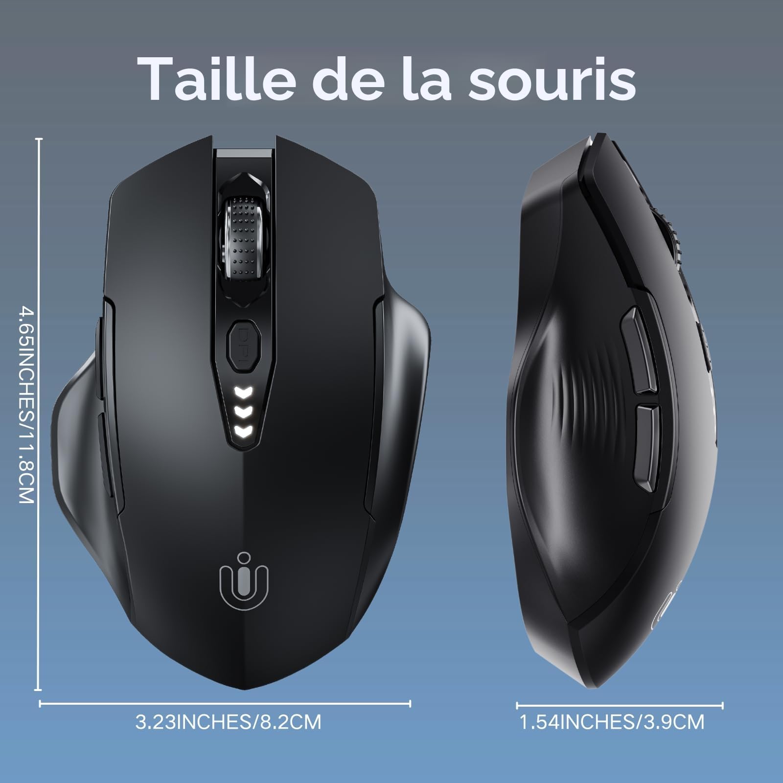 Uineer Souris sans Fil Rechargeable 2.4G USB, Ergonomique, 4 Niveaux DPI réglables, Indicateur de Batterie