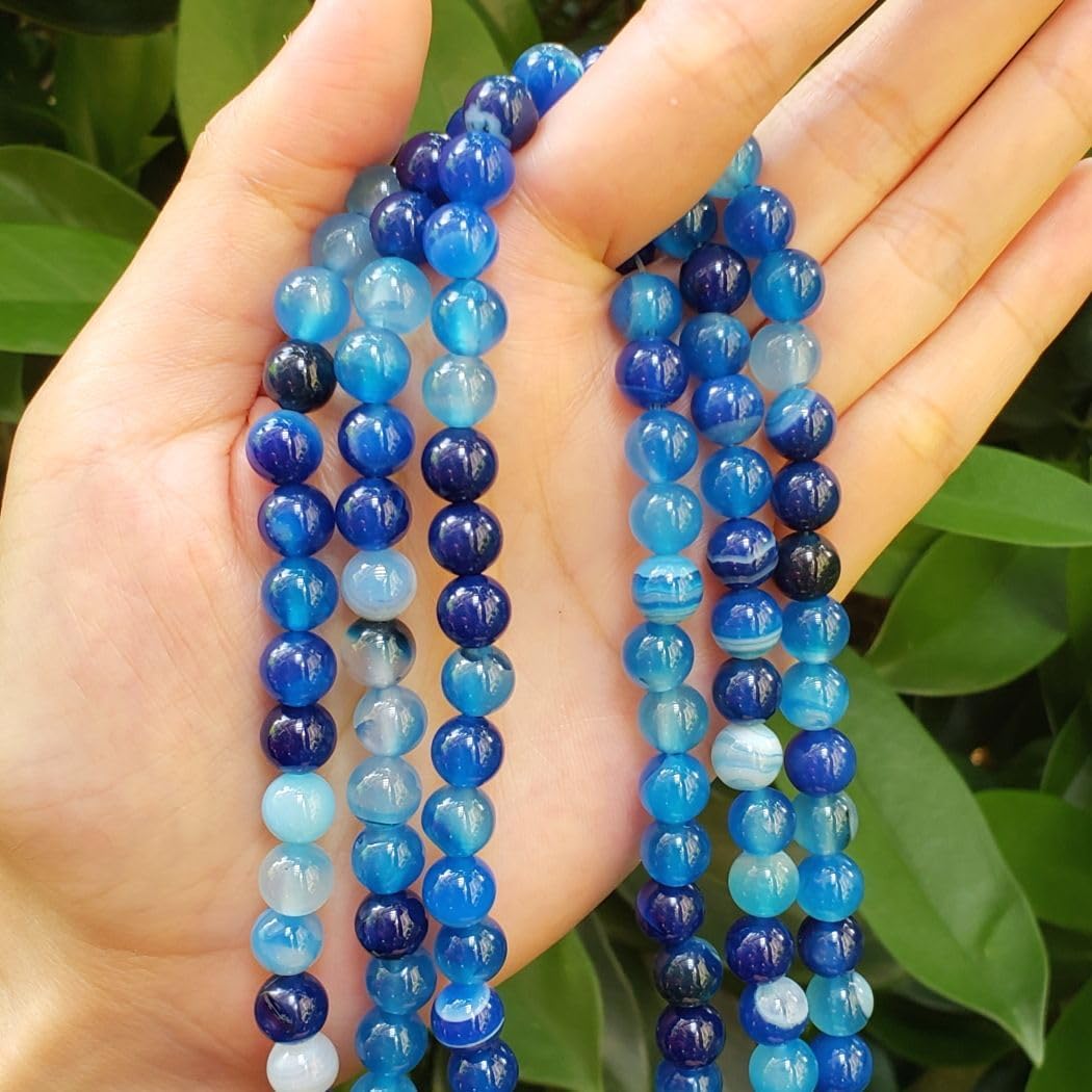 60pcs Adabele AAA Natural Banded Blue Agate Healing Gemstone Round Loose Beads 6mm Gem Stone Spacer for Craft Jewelry Making GC12-6