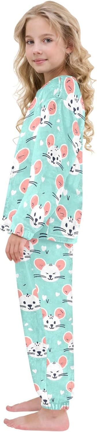 Kids Flannel Sets Mouse Faces Warm Plush Relaxed Clothing for Boys and Girls