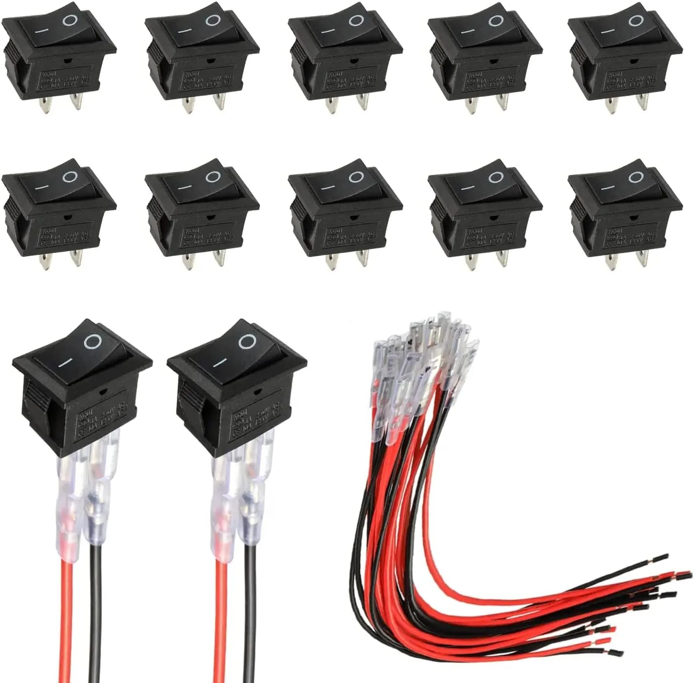 – Mini Rocker Switch T85 KCD1-101 2 Pin SPST Toggle Switch with Wiring Black (10 pcs)