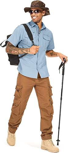 Miniatura 4 de Anteef Camisas de manga corta para hombre, para pesca, senderismo, UPF 50+, safari, secado rápido, protección solar, protección solar UV, Azul