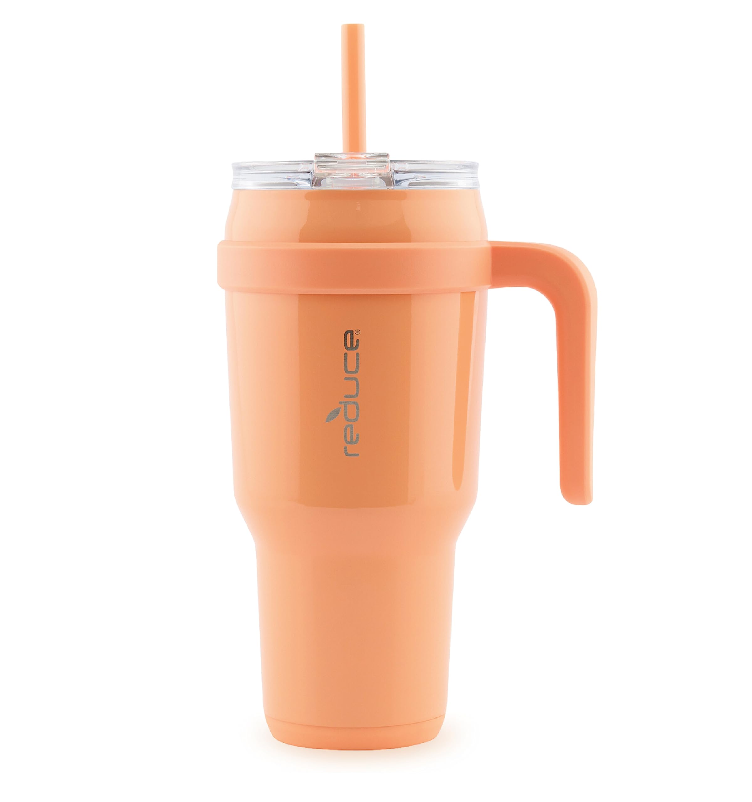 REDUCE 40 oz Stainless Steel Tumbler with Handle - Dual-Wall Vacuum Insulated Travel Mug, Sweat-Proof Lid & Reusable Straw - Keeps Drinks Cold for 24 Hrs, Fits Cupholders, Dishwasher Safe - Papaya