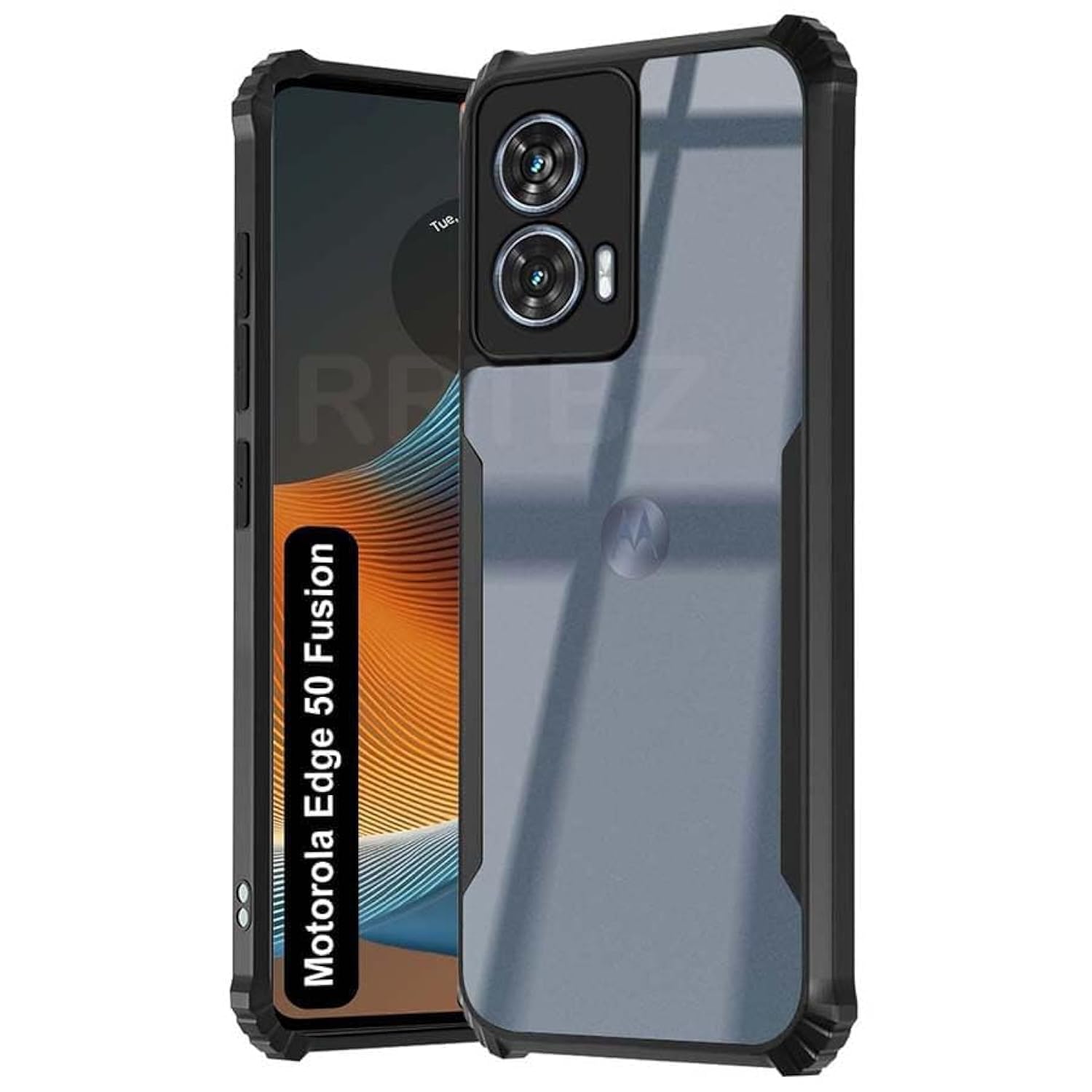 Muzz Moto Edge 50 Fusion Case, Camera Protection, Shockproof, Clear Back, Bumper Back Cover, PC+TPU, Black Moto Edge 50 5G