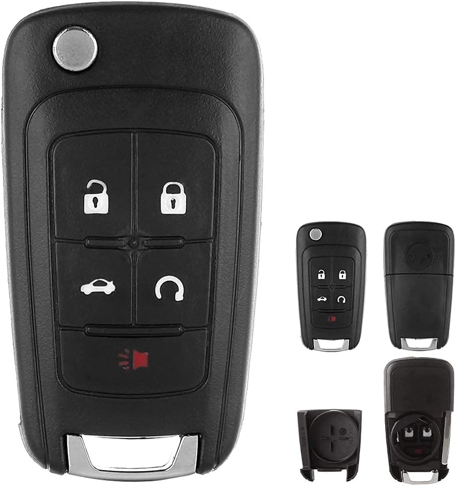 Disassembled key fob showing front shell, back shell, key blade, and internal circuit board