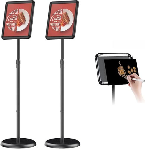 Soporte de pedestal ajustable para cartel de 8.5 x 11 pulgadas, marco abierto a presión, soportes para letreros de exhibición de pie para interiores