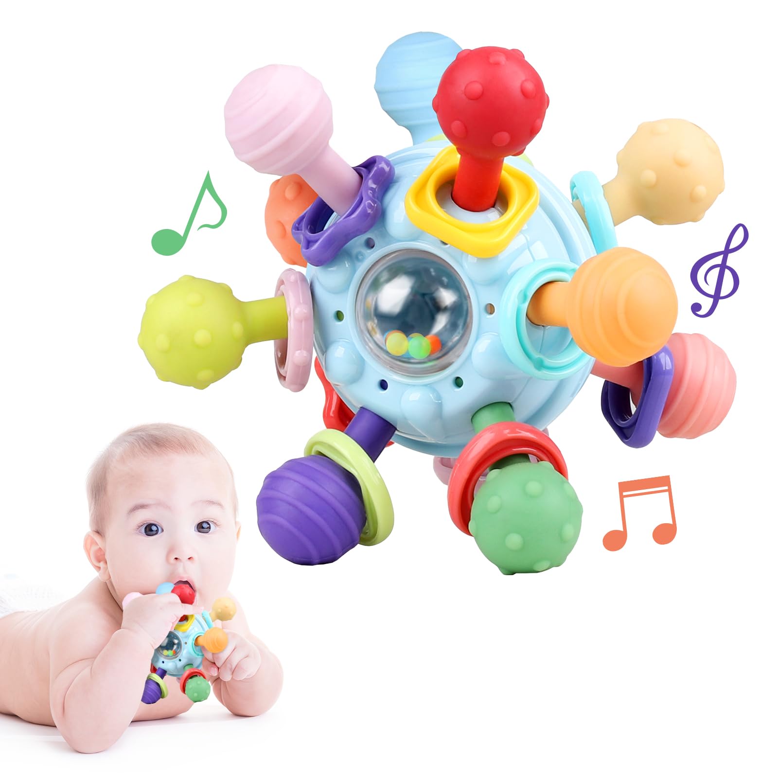 Baby Easter Basket Stuffers Sensory Teething Toys - Montessori Teether Toys for Babies 0-6 6-12 Months, Infant Developmental Learning Toys for 0 3 6 9 12 18 Months Newborn Baby Boy Girl Gifts
