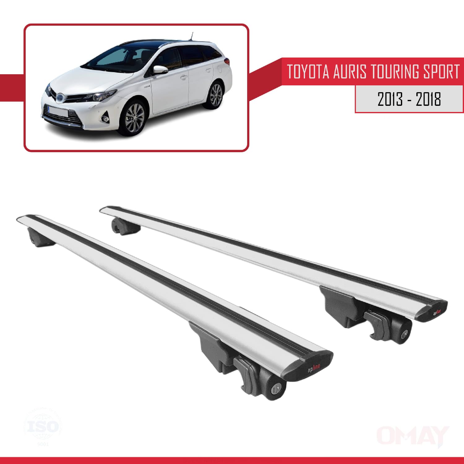 RE&AR Tuning Compatible con Toyota Auris Touring Sport 2013-2018 Barras de Techo Portaequipajes Hook Barras Transversales con Cerradura Aluminio Gris