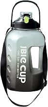 Sports Water Bottle, 3L Gym Water Bottle with Straw and Handle, Plastic Sports Bottles with Time Marker, Leak Proof Carafe for Gym, Camping, Travel (Black)