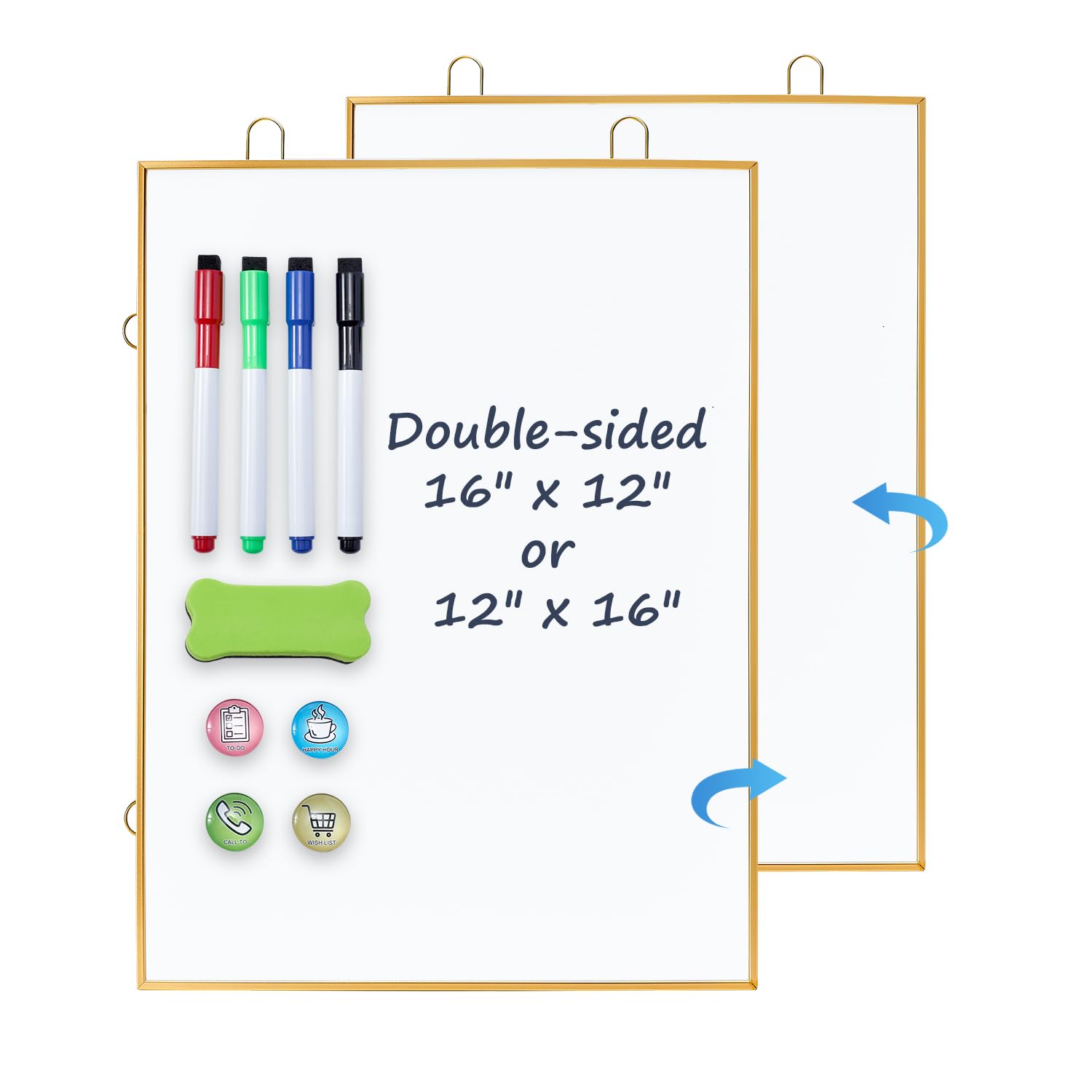TANKEE Small White Board - 16" X 12" Dry Erase Board Double-Sided Hanging Whiteboard for Wall, Magnetic Mini Whiteboard for Home, Office, to Do List, Kitchen Grocery List, Aluminum Frame