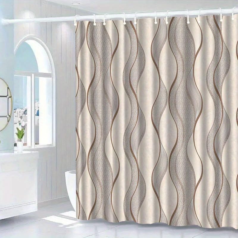 EIWAXU Cortina de Ducha Ligera y Lujosa con diseño de Ondas y Ganchos, Lavable, Ideal para mamparas y complementos de baño. 120x200cm/47x79in(WxH)