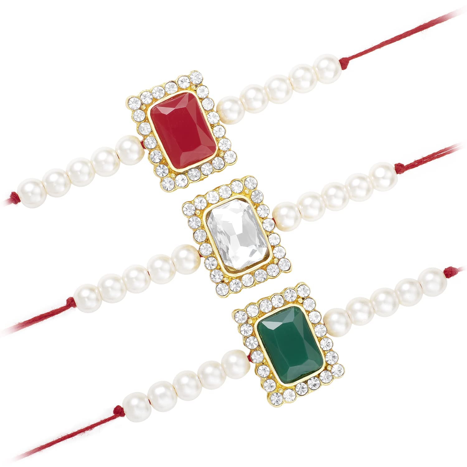 I Jewels Gold Plated Stone Pearl Studded Combo Rakhi Bracelet for Men/Brother/Bhaiya (Pack of 3) (R010R-W-G) (B0B65BBZ3N) Amazon Price History, Amazon Price Tracker
