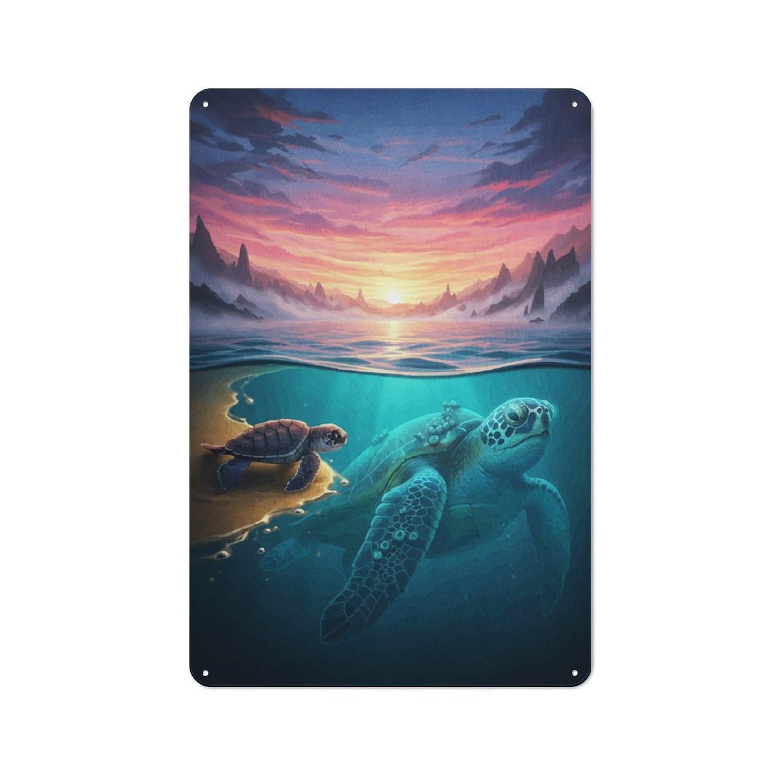 Junmoney Sea Turtles Sunset Retro-Style Tin Wall Plaque 30X20cm For Living Room Wall, A Metal Wall Feature For Living Rooms And Feature Walls