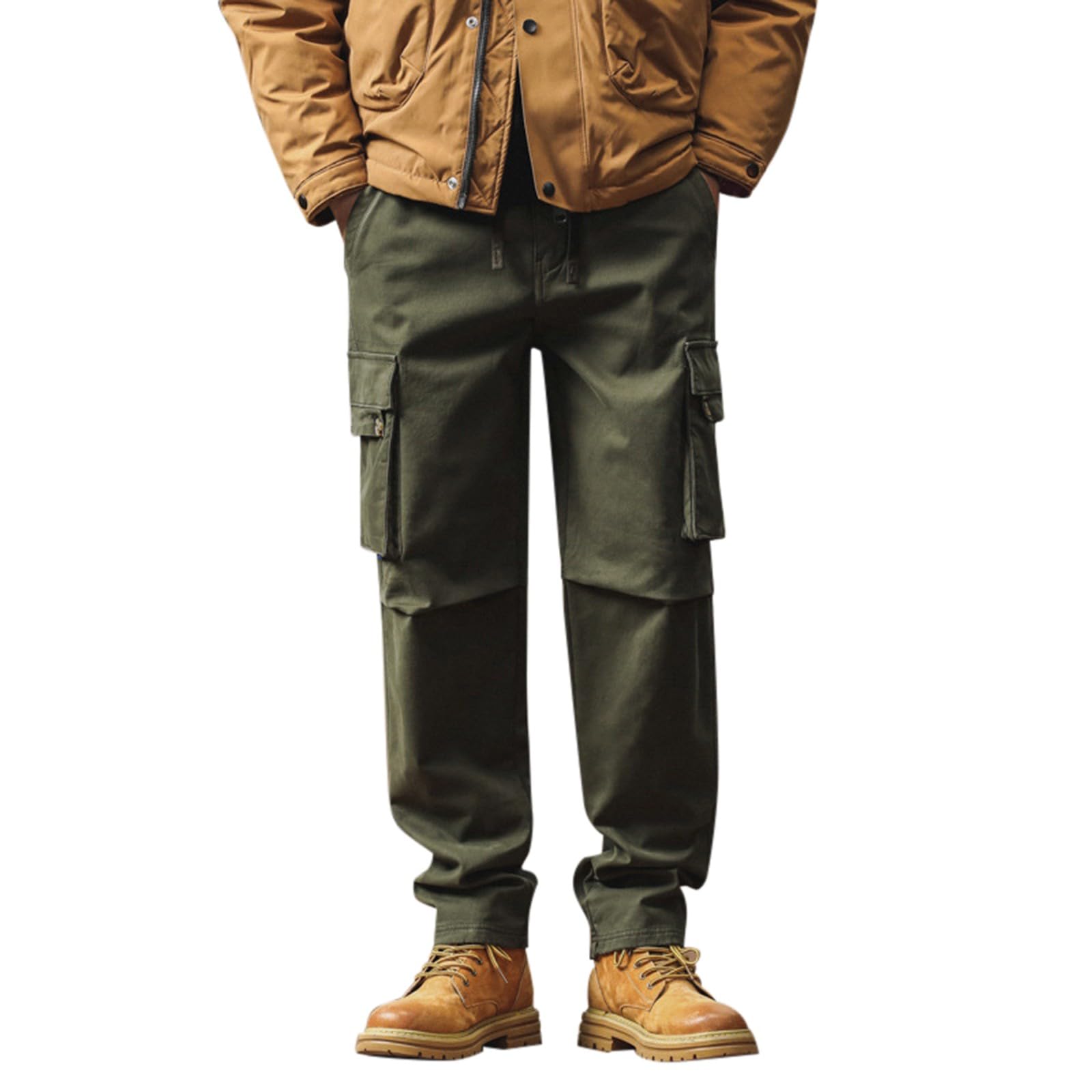 Dicke Herren-Arbeitshose Winter - Warm Fleece-Gefütterte Cargohose Mehrere Taschen Jogginghose Baggy Trainingshose Outdoor-Wanderhose Militär Taktische Arbeitshosen Gerades Bein Freizeithose