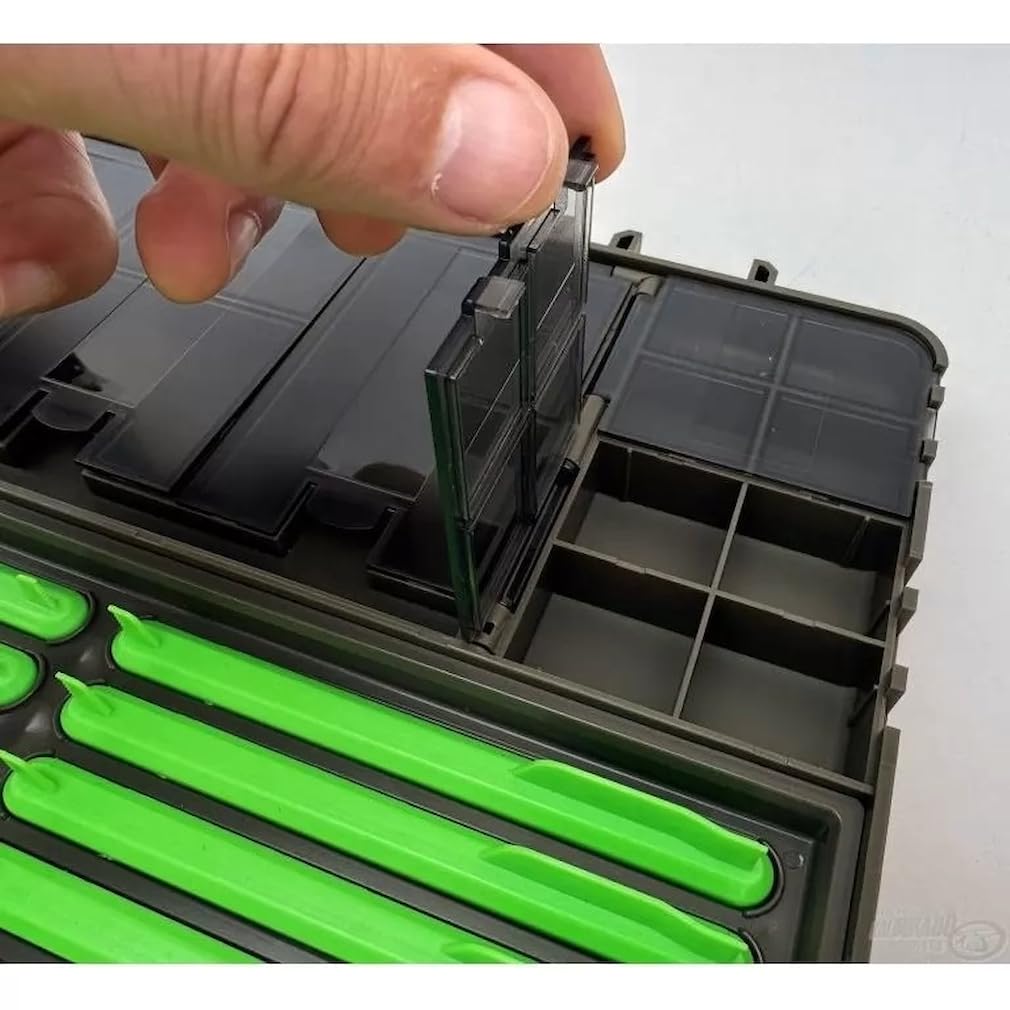 Haldorádó Feeder Pro Box - Caja organizadora profesional de aparejos de pesca y aparejos | Almacenamiento de alimentador de método de alto impacto con 10 escaleras de aparejo, 16 compartimentos
