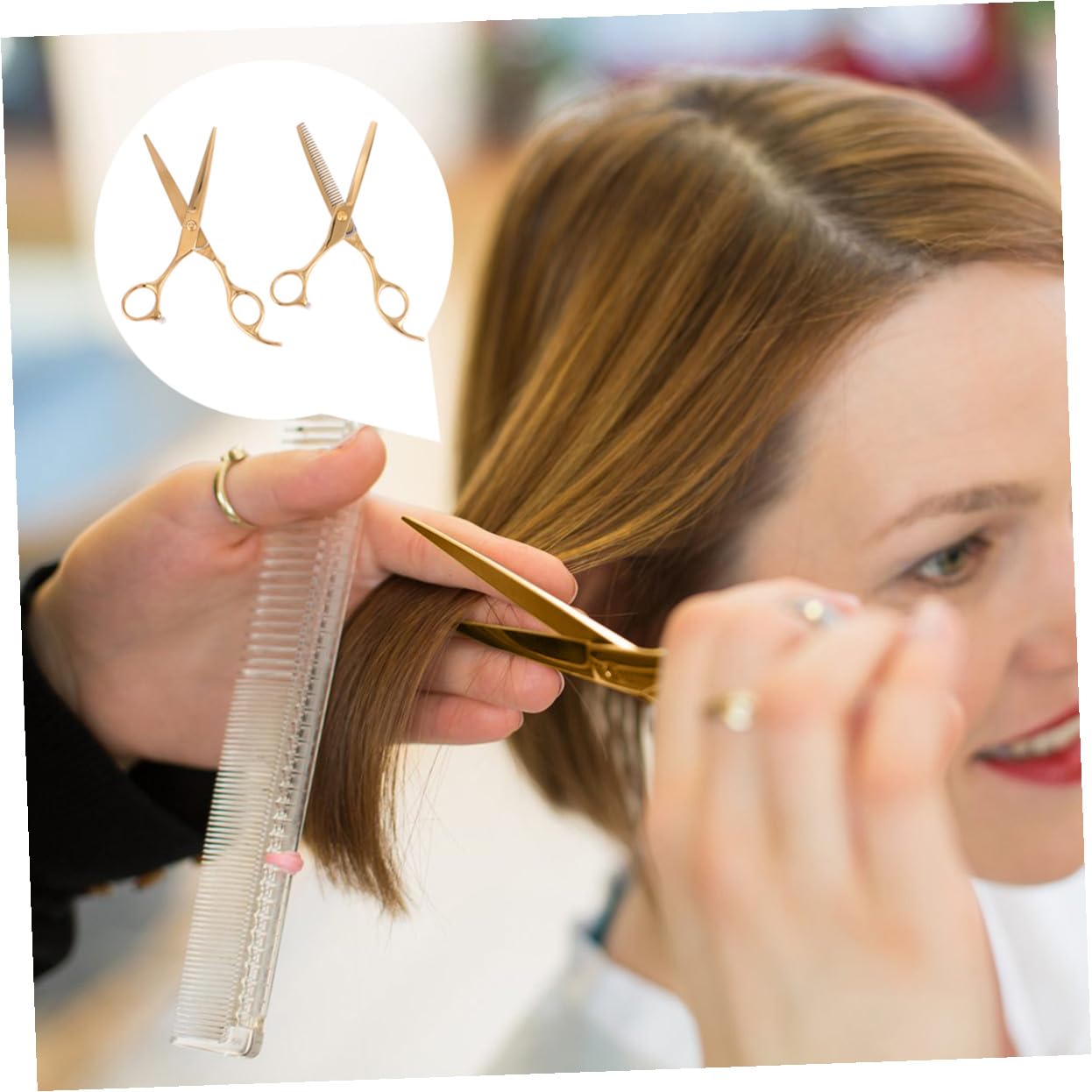 2 piezas Tijeras de Peluquería de Acero Inoxidable Doradas Tijeras para Cortar Cabello Profesionales con Diseño Ergonómico para Barbería y Doméstico