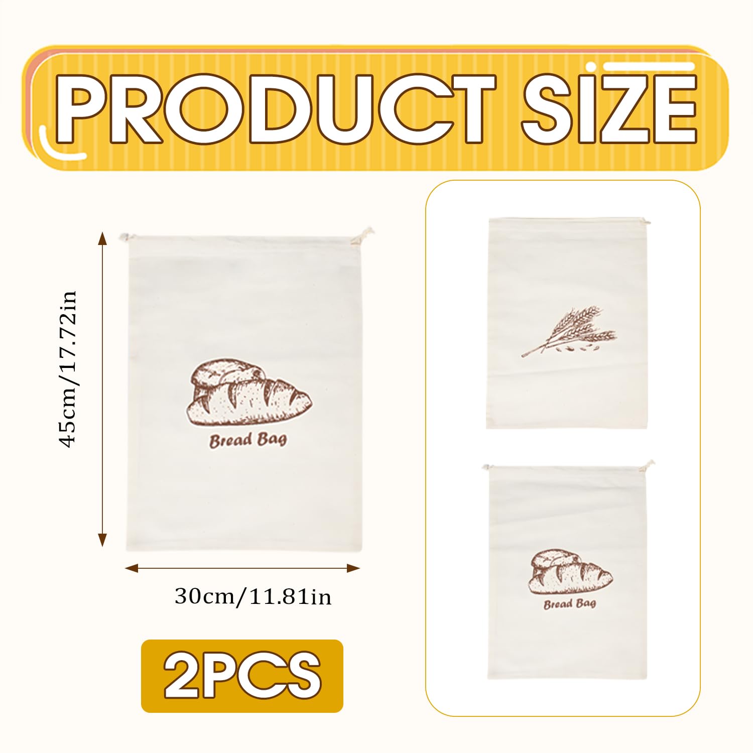 Sac à Pain Tissu 30x45 cm Coton Lin Cordon Serrage Longue Conservation Baguette