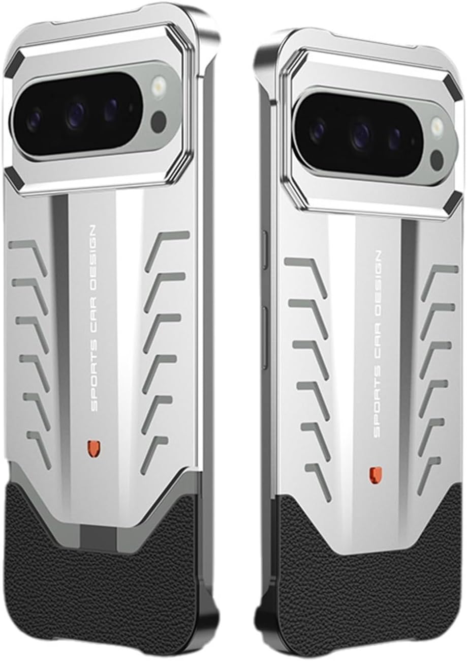 Frameless Metal Case for Google Pixel 9 Pro/9 Pro XL, Aluminum Alloy Shockproof Bumper, Heat Dissipation Slim Cover, Sports Car-Inspired Minimalist Style(Gray,Pixel 9 Pro XL)