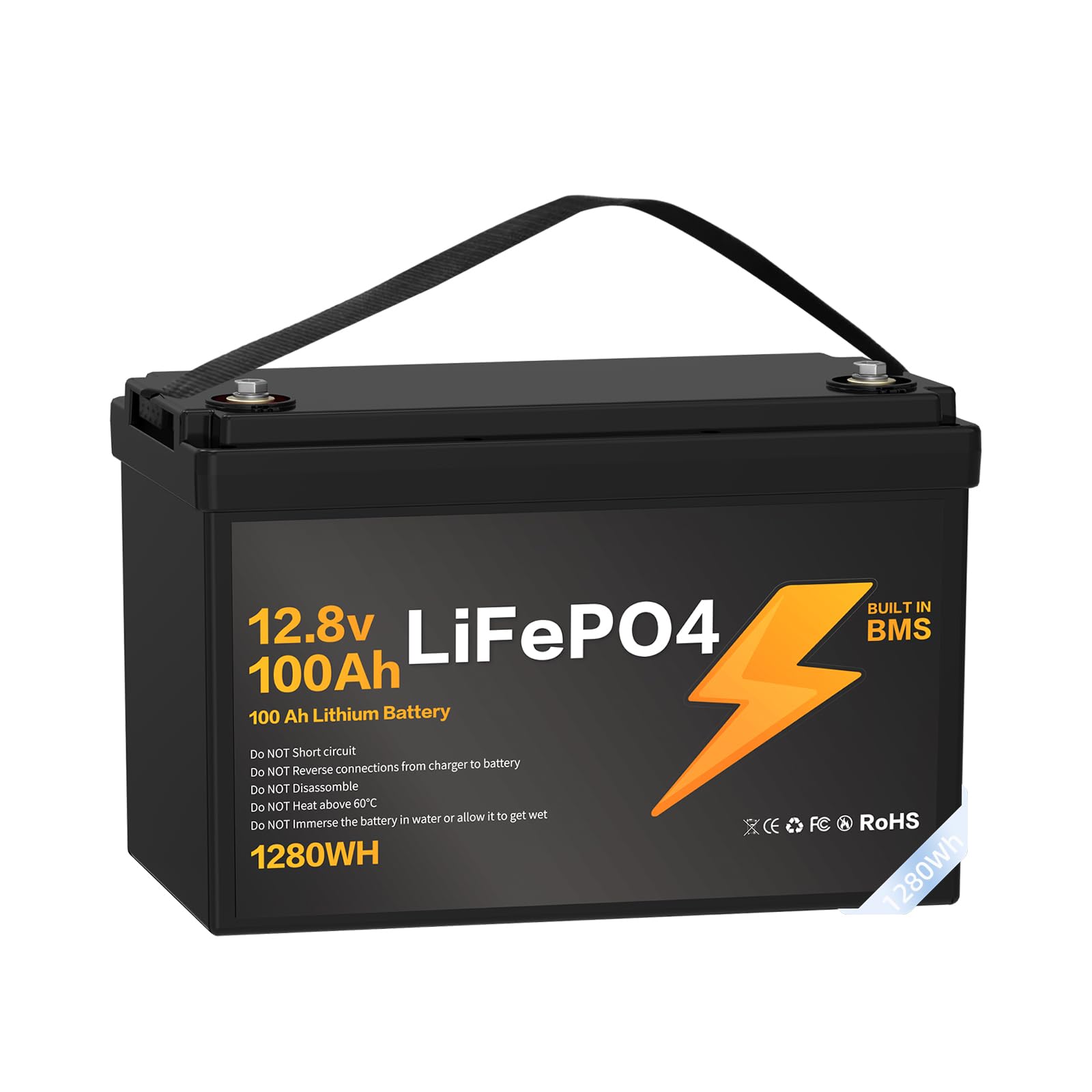 LiFePO4 12V 100Ah Batterie, mit verbessertem 100A BMS, 15000 Zyklen, Deep Cycle Stromversorgung für Wohnmobile Schiffe Solar und Windenergie HaushaltCamping