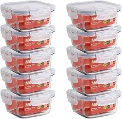 Mozcada - Kit 10 Potes de Vidro Marmita 380ml Hermético com Trava Quadrado