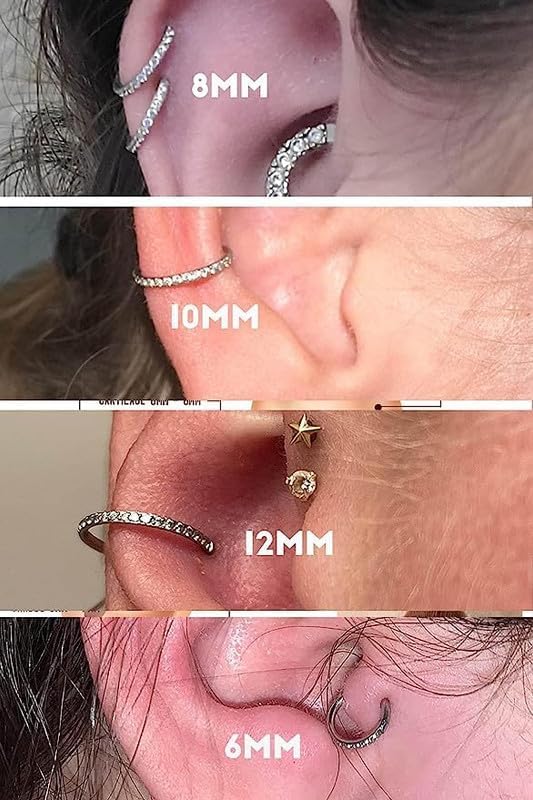 1Pcs 18G 16G Titanium Cartilage Earrings Crystal Nose Hoop for Women Diameter 6mm 8mm 10mm 12mm CZ Helix Conch Daith Rook Tragus Lobe Snug Lip Nostril Rings Body Piercing Jewelry-Silver-Gold-Black - Image 6