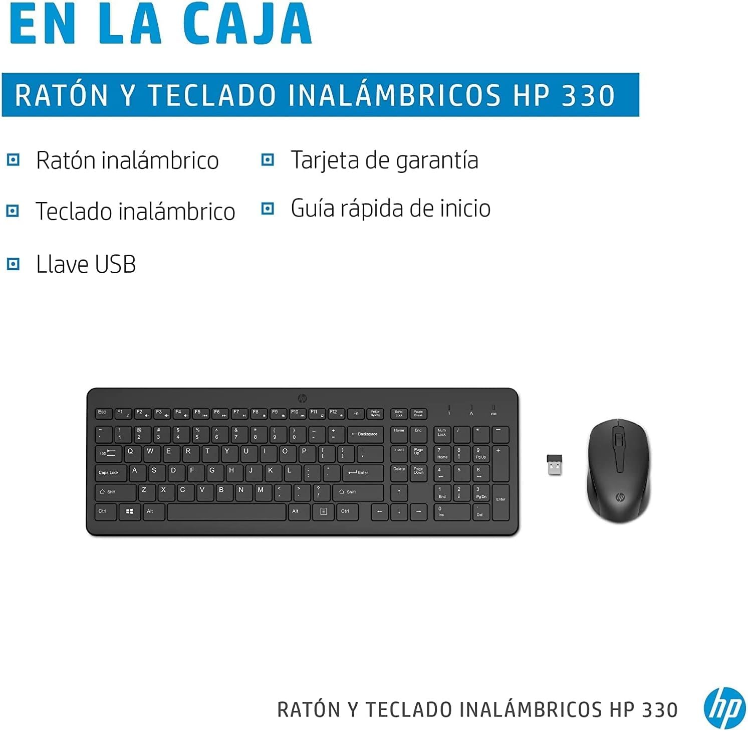 HP 330 Combo de Teclado y Ratón Inalámbricos - (1600 PPP, Puerto USB-A, Indicadores LED, Teclas con Atajos, Windows 10; Windows 11) QWERTY Español, Color Negro