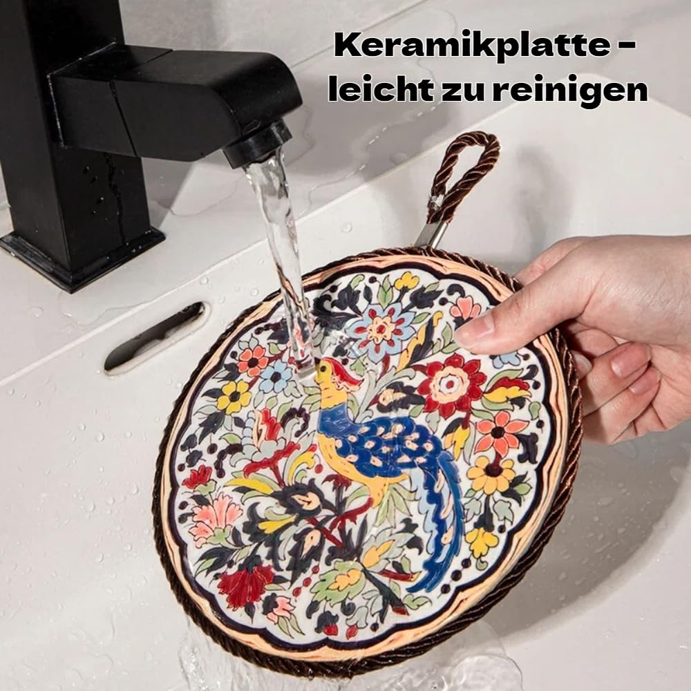 Ścierki do garnków w stylu vintage z płytą ceramiczną (Ø 17 cm, zestaw 4-częściowy) – ochrona przed wysoką temperaturą i antypoślizgowe, wielofunkcyjne podkładki pod garnki, kubki, talerze i