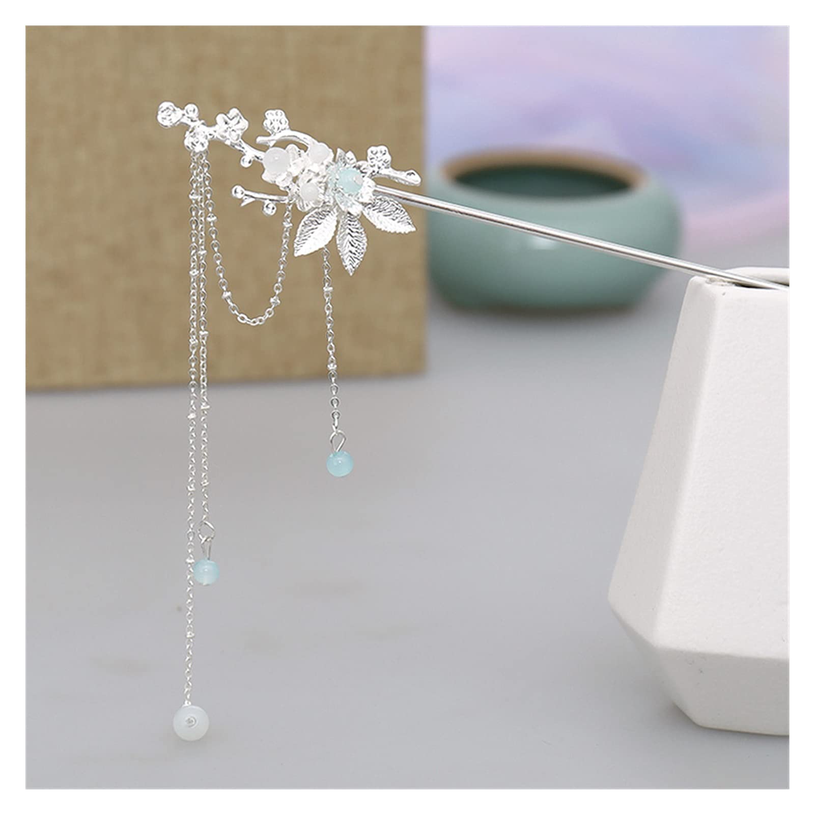 Fiori di Chiusura dei Capelli cristallini da Donna Design Design in Argento Scepisci Il Bastone for Capelli Hanfu con Tappeto. (Color : Moon Tassel)