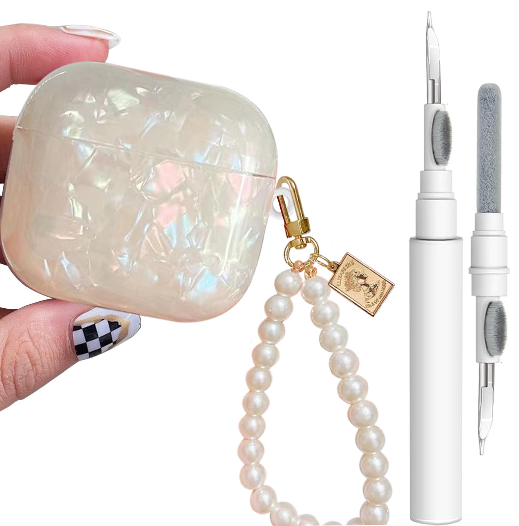 Cute Glitter Case for AirPods 4 - YOMPLOW Case Cover Skin Women Girls with Luxury Pearl Keychain Cleaner Tool for Apple Airpods 4th Generation Charging Case 2024 - Colorful