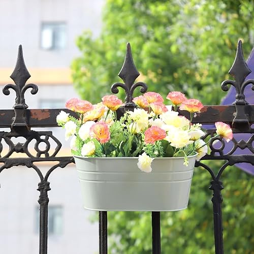 Miniatura 4 de Meltset - Paquete de 3 macetas colgantes de hierro de metal, barandilla ovalada, macetas de jardín y balcón, cubos de metal para decoración del