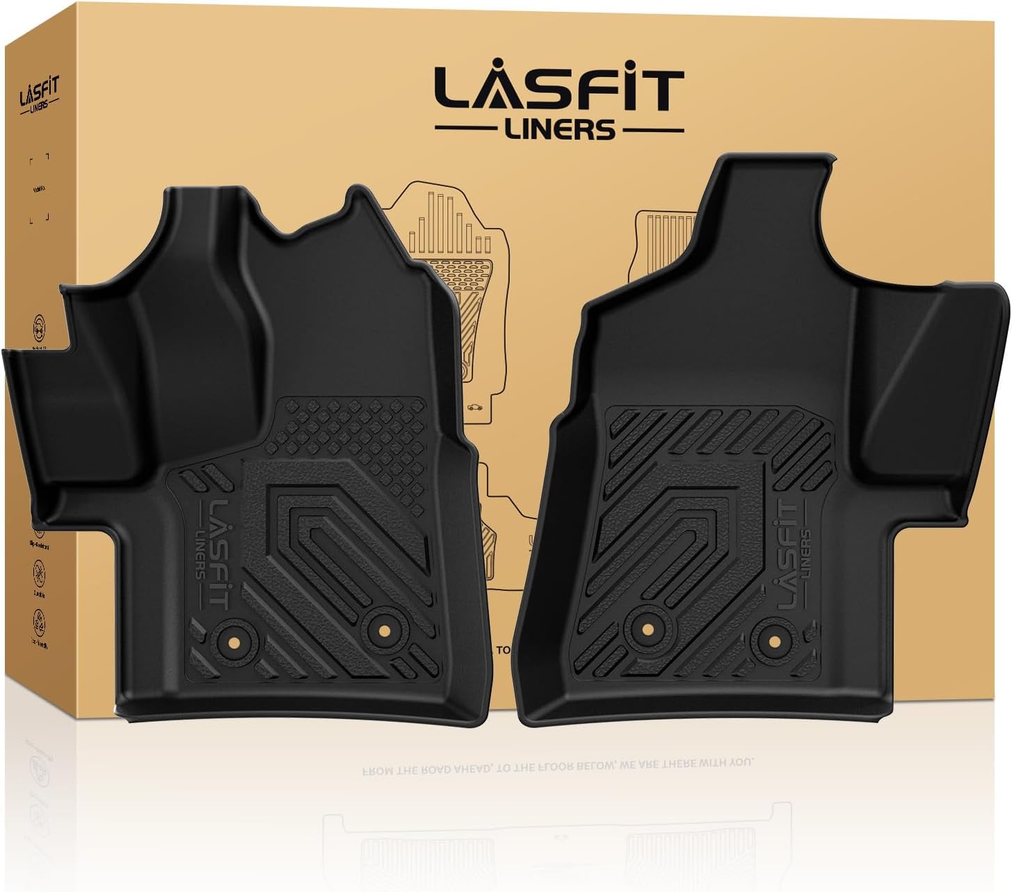 LASFIT Front Floor Mats for 2022-2025 2026 Ford Transit 150/250/350/350HD Vinyl Floor(Not for Transit Connect) All Weather Protector TPE Van Floor Liners for Transit Cargo/Passenger/Crew Vans, Black 10) Transit| 20-25 | 1st Row Vinyl Floor Only