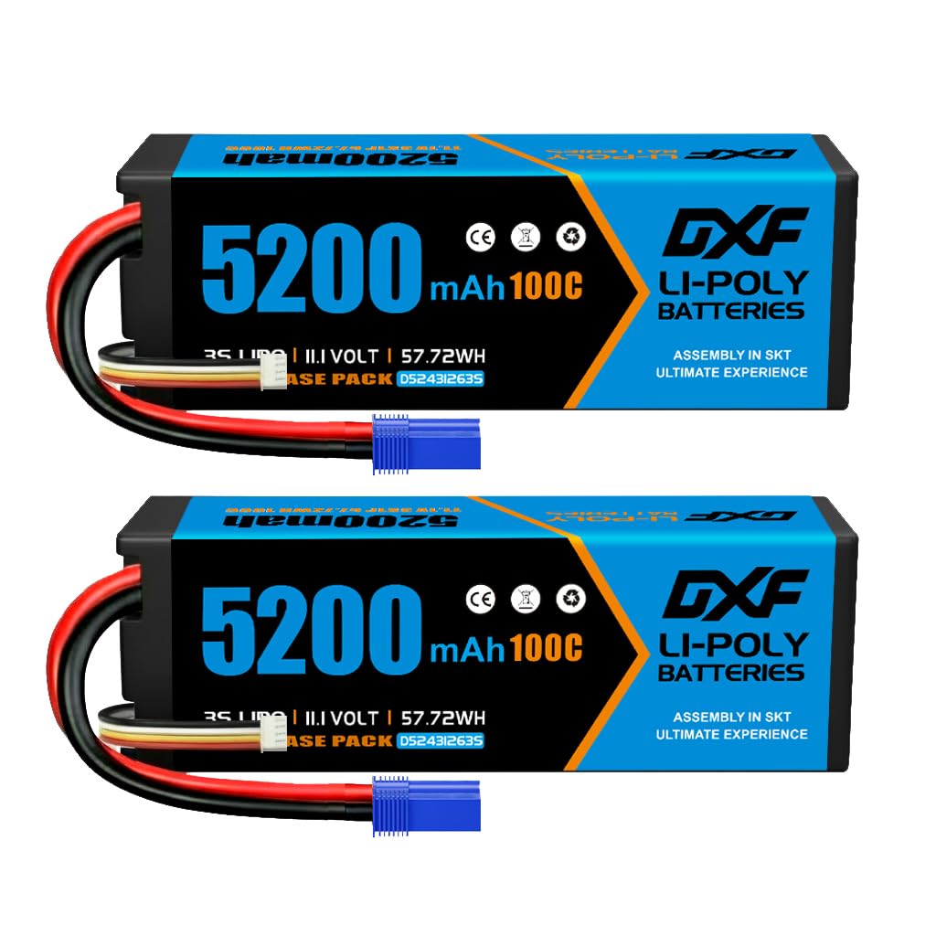 DXF 3S LiPo akumulator 11,1 V 100C 5200 mAh twarda bateria ze złączem Deans T do samochodów RC, samolotów RC, helikopterów RC, hobby RC (2 opakowania)