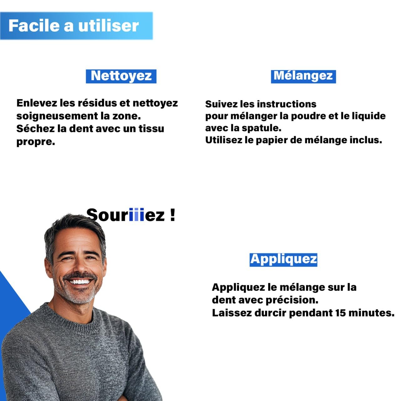 Kit de Réparation Dentaire –pansement dentaire - Solution Facile et Durable pour Couronnes, Ponts et Obturations – Garantie Satisfaction