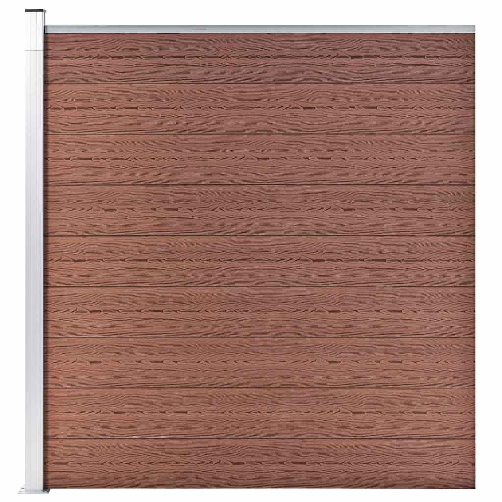 Set di pannelli per recinzione in WPC, 965 x 186 cm, marrone, 54 pannelli con venature del legno, 7 pali e 6 aste in alluminio, per privacy e sicurezza in giardino
