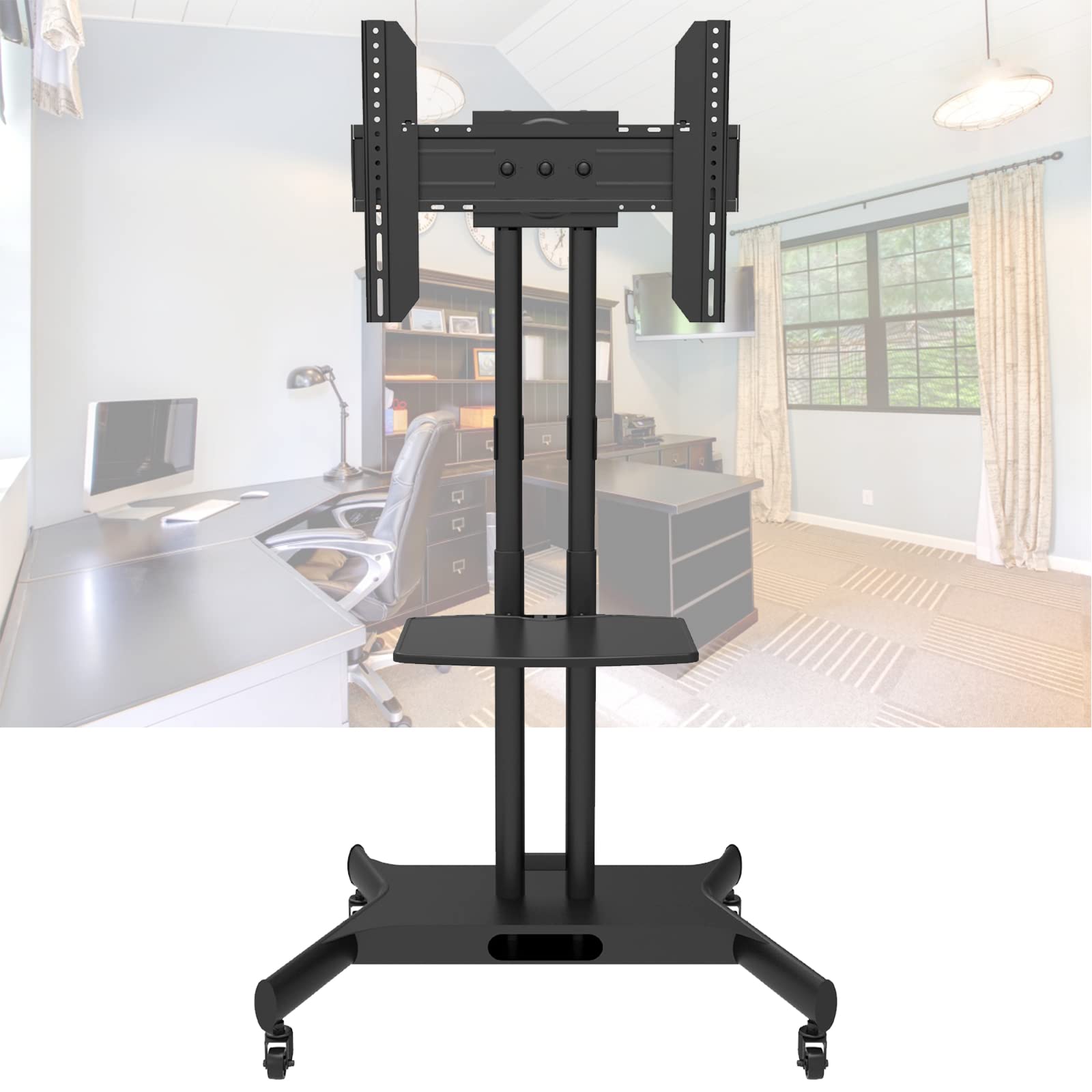 SRHIMEOS Chariot Meuble TV avec Roulette Support Télé Pied Pivotant de 32 à 65" – Mobile TV de Plancher Robuste – Anti Basculement et Ultra Stable – Fixation VESA 600x400mm