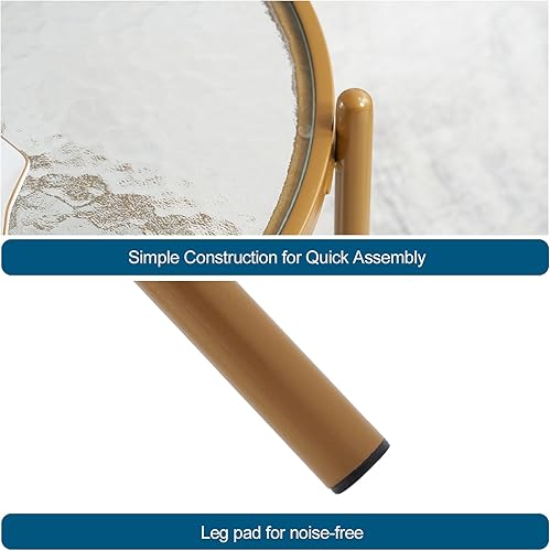 Miniatura 8 de VINGLI 65 cm Pequeña Mesa Redonda de Café Mate Oro con Vidrio Circular Transparente de Ola de Agua, Mesa Central con Diseño de Almacenamiento