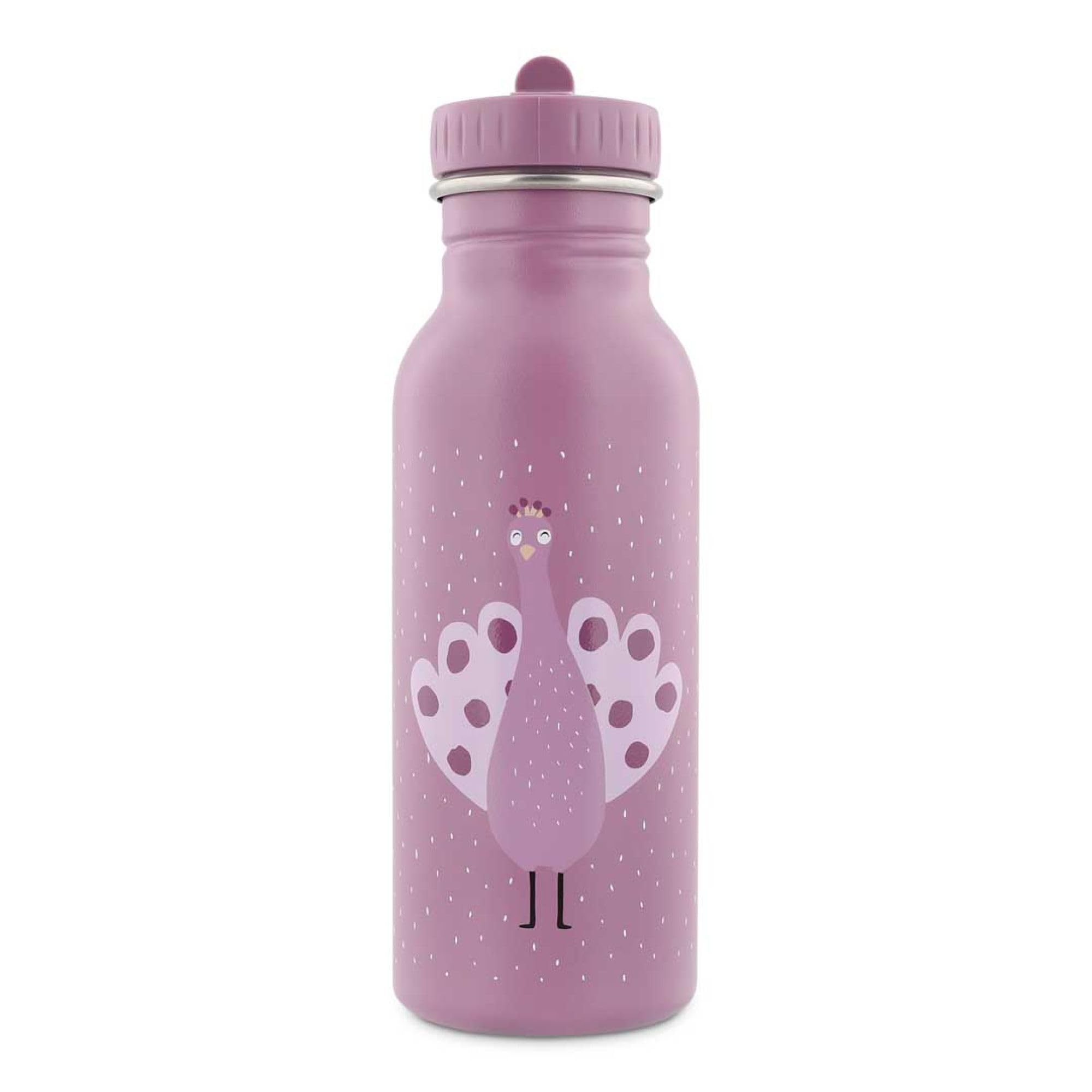 Trixie Drinking Bottle, Children’s Stainless Steel Drinking Bottle, Animal Motifs, 350 Ml And 500 Ml, With Screw Cap And Lanyard, From 3 Years For School, Nursery And On The Go (Mrs Peacock, 500 Ml)