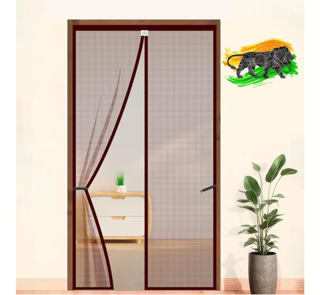 Polyester Magnetic Mosquito Net Door Curtain Brown 210x100 cm | Auto-Closing Screen, All Door Types, Fresh Air Flow, Insect Protection, Made in India-picture-27