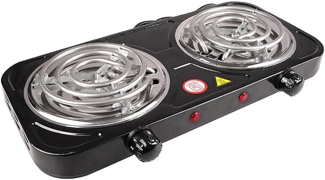 Hot Plate, 2000W Electric Double Burner Portable Coil Heating Hot Plate Stove, 110V Lightweight Stainless Steel Countertop Stove for Kitchen Dorm Camping, Black