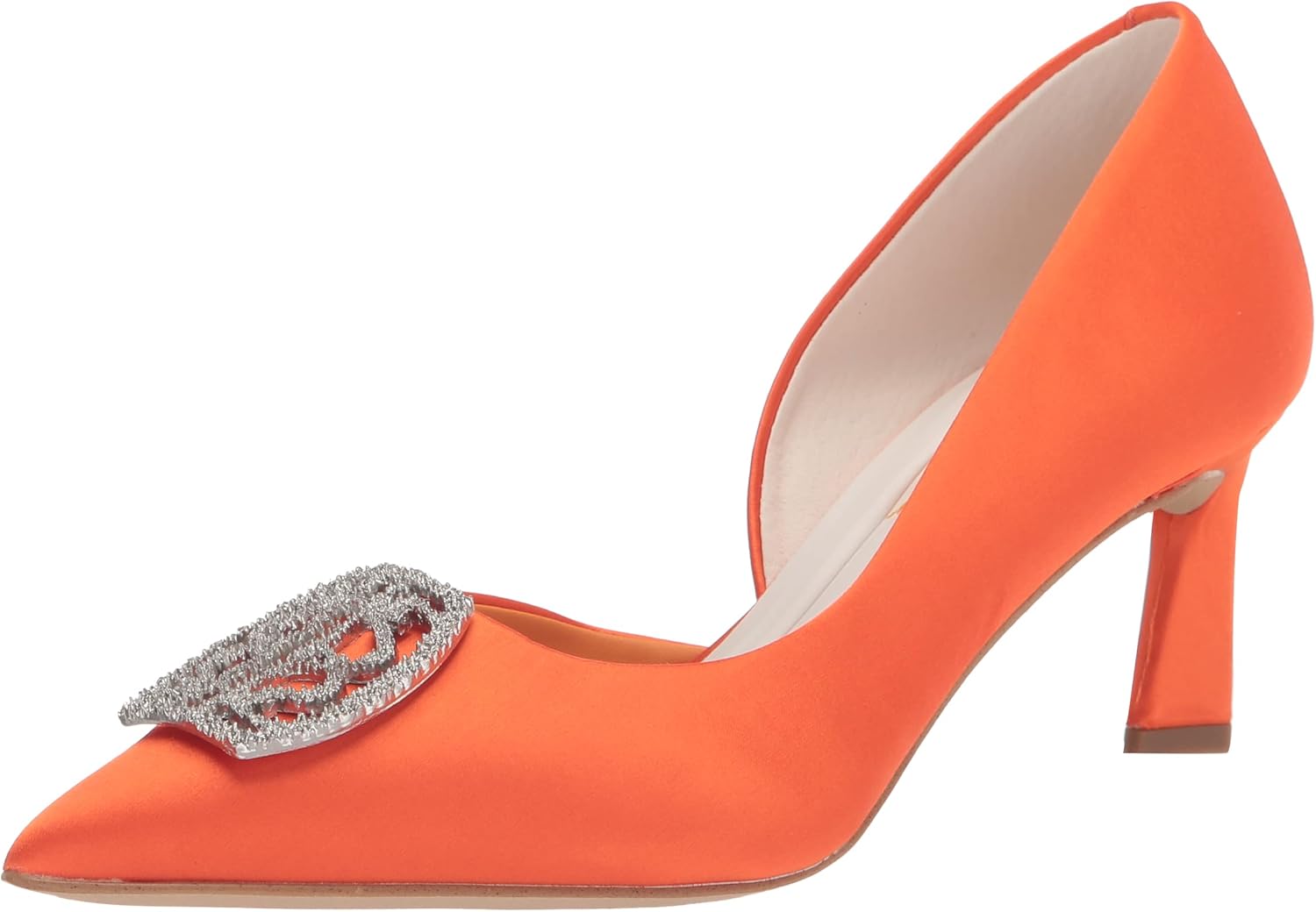 Franco Sarto Womens Tana Pointed Toe D'Orsay Mid Heel Pump, Vivid Orange Satin, 5