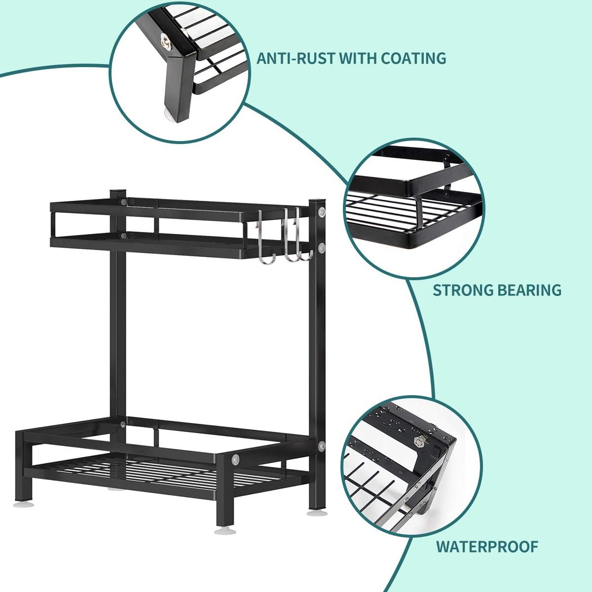 Apsan 2 Tier Spice Rack Organizer for Countertop, Bathroom Kitchen Counter Organizer Shelf for Pantry, Cabinet Corner Shelf - Seasoning Standing Shelf Holder Black