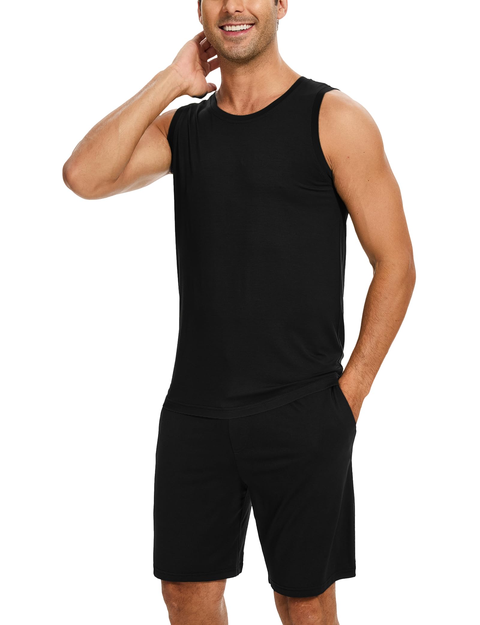 GYS Bamboo Viscose Men's Pajama Sets Tank Tops with Shorts 2 Pieces Men Loungewear Sets