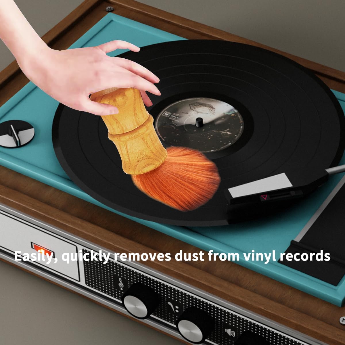 Tertullus Vinyl Records Cleaner Brush, Fine Fiber Anti Static Record Brush Wooden Vinyl LP CD Dust Remover Accessories