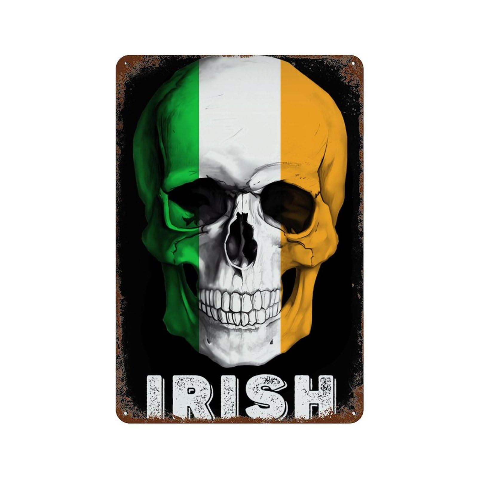 KWQDOZF Skull Irish Flag Theme Metal Tin Sign,Vintage Iron Hanging Plate Vertical with Rust Poster Wall Decor 8x12inch