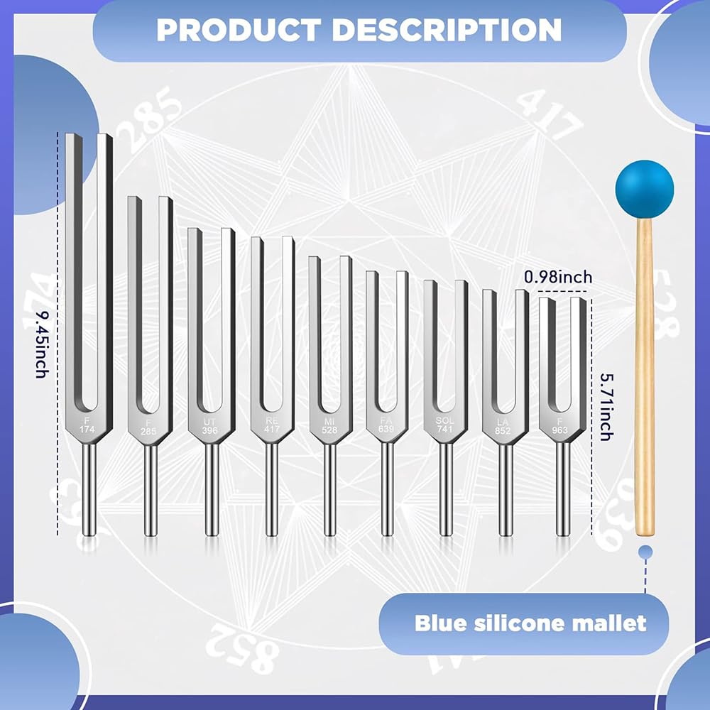 Stimmgabel Neurologie, Stimmgabelset - 9 Stimmgabeln in einer exquisiten Aluminium-Geschenkbox, ideal für Heilung, Chakrenheilung, Klangheilung und Anti-Stress.