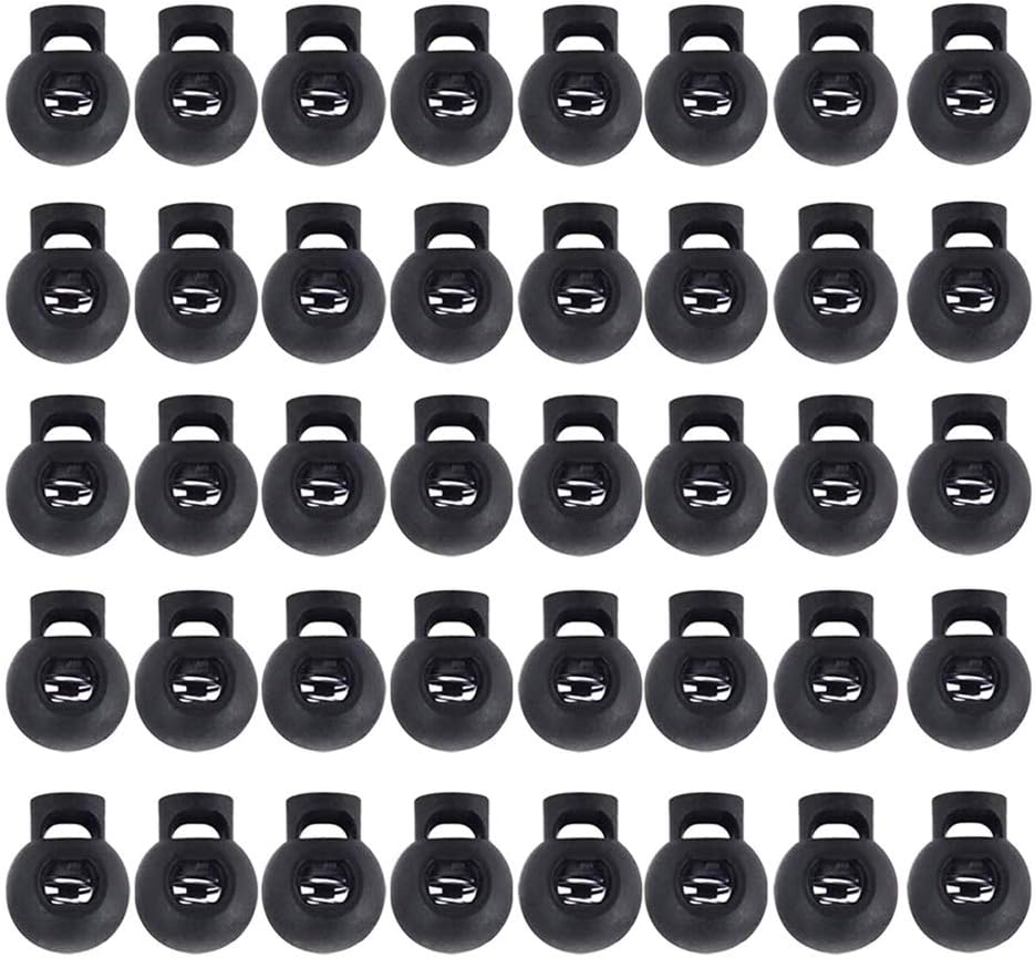 POLARHAWK Plastic Round Spring Toggles Stoppers Cord Locks End for Drawstrings, Paracord（40pcs，Black）