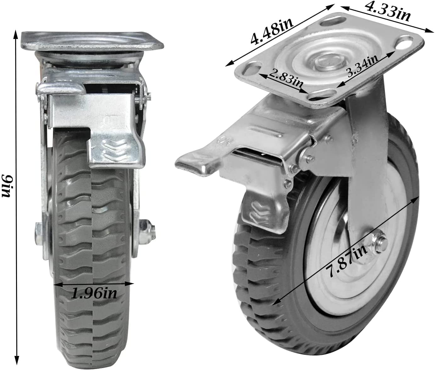 4 Ruote Industriali Da 200mm - 2 Girevoli Con Blocco + 2 Fisse, Portata 1000kg, Per Carrelli E Banchi