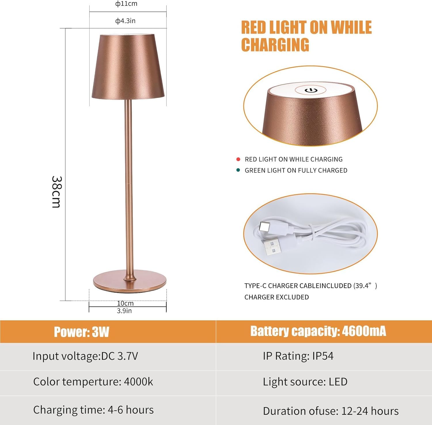 IMQSQIK 2Pack Cordless Table Lamps USB Rechargeable Simplicity Desk Lamp Built-in 4600 mAh Battery LED Battery Operated lamp with Touch Control Table lamp - Bedroom/Desk/Reading/Patio(Brown)