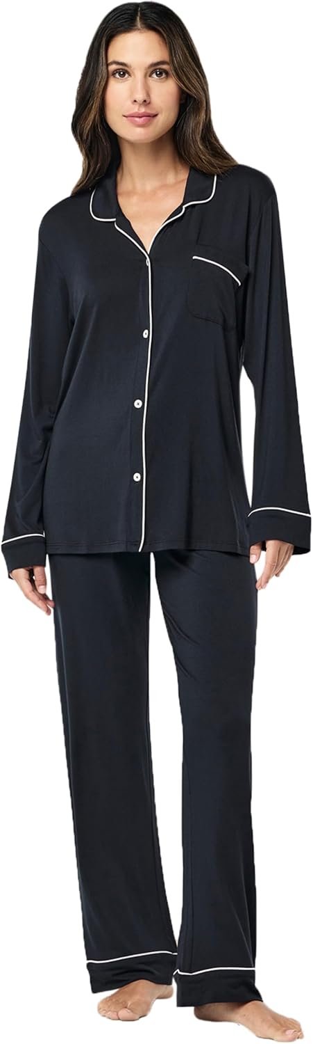 Papinelle Women’s Kate Modal Full Length PJ Set - TENCEL™ Modal by Lenzing™, Soft Breathable Button-Up Top & Drawstring Pants