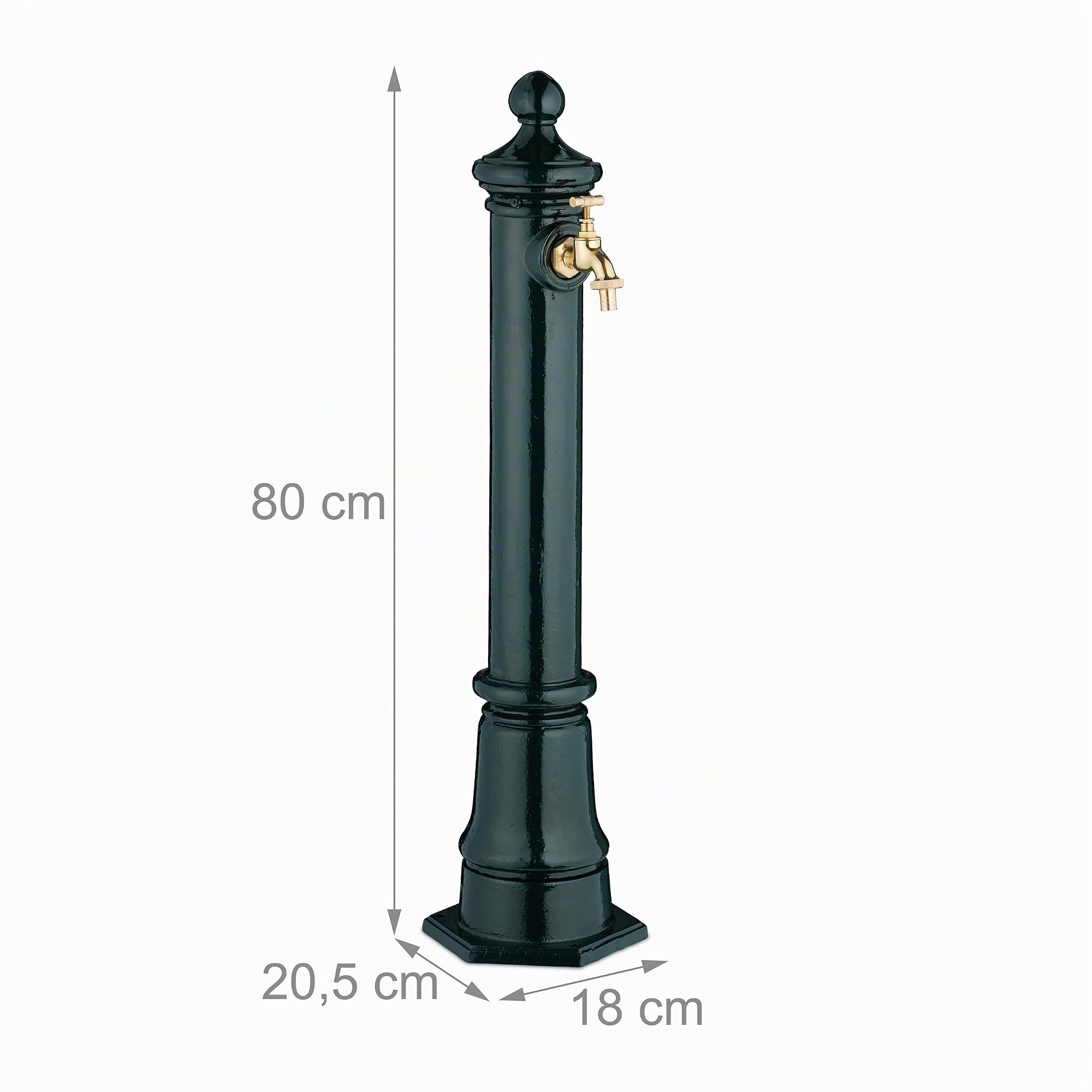 Relaxdays Fontaine extérieure pour Le Jardin ou la terrasse, Robinet, Design Antique, HLP 80 x 18 x 20,5 cm, Vert foncé